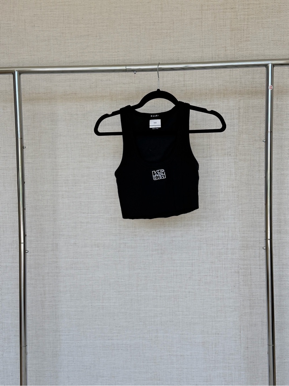 Ksubi Black Cropped Rib Tank with White Logo